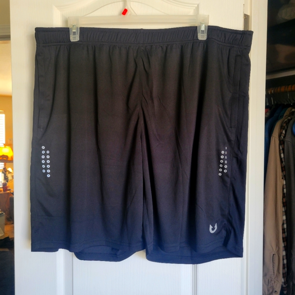 Men's Black Athletic Shorts. Pockets, Reflective Front. Drawstring Elastic. 3XL